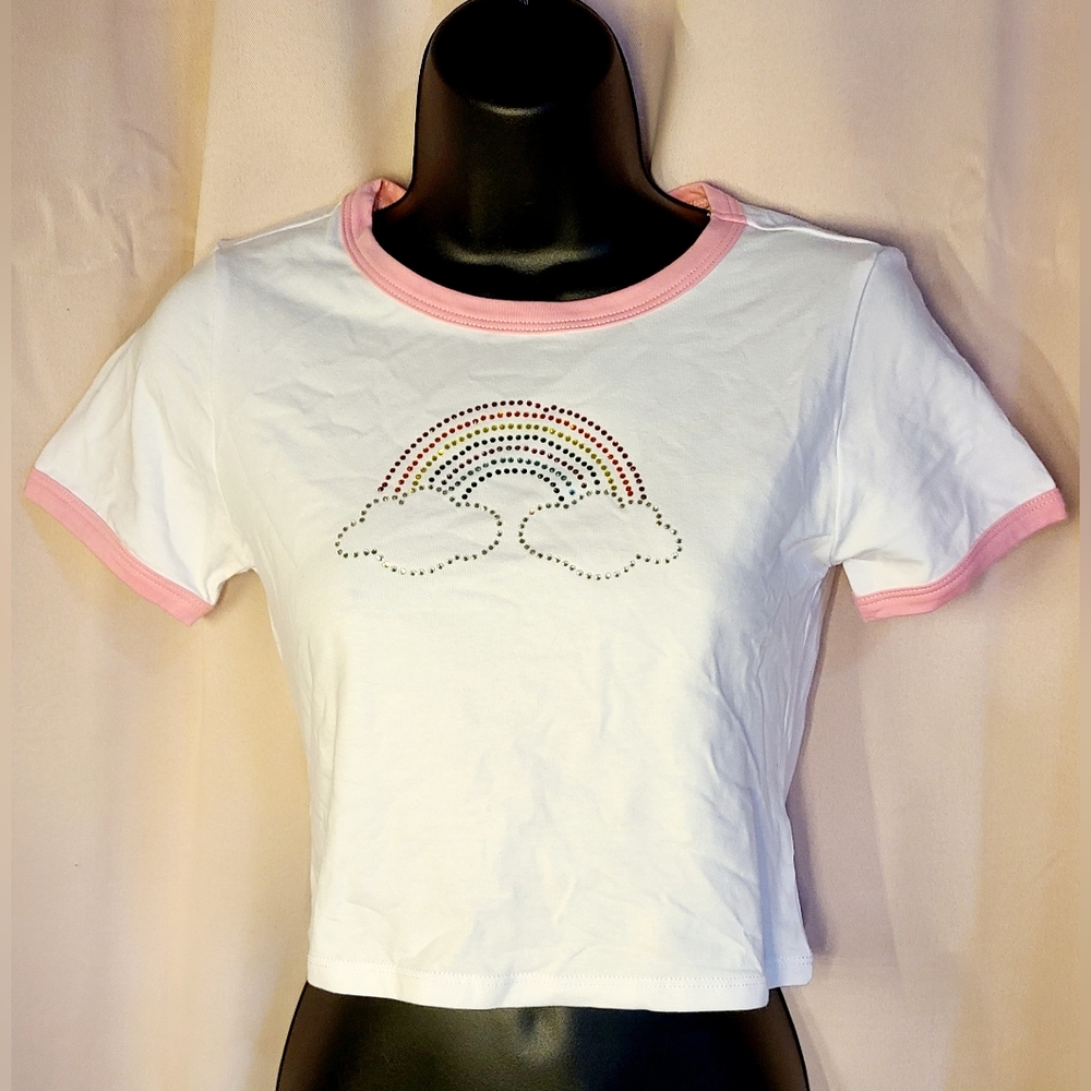 Hot Topic White Rainbow Crop Top